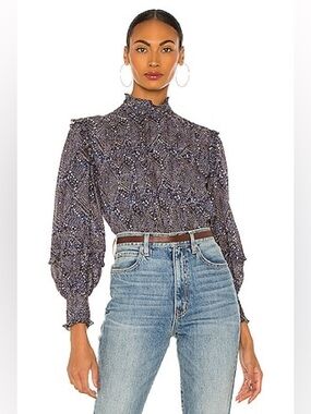 Ulla Johnson Siri’s Top in Indigo Diamond Long Sleeves Sizee 4